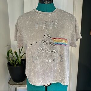 Pink Floyd Women’s T-Shirt Black Short Sleeve Studded Tee Size medium acid wash